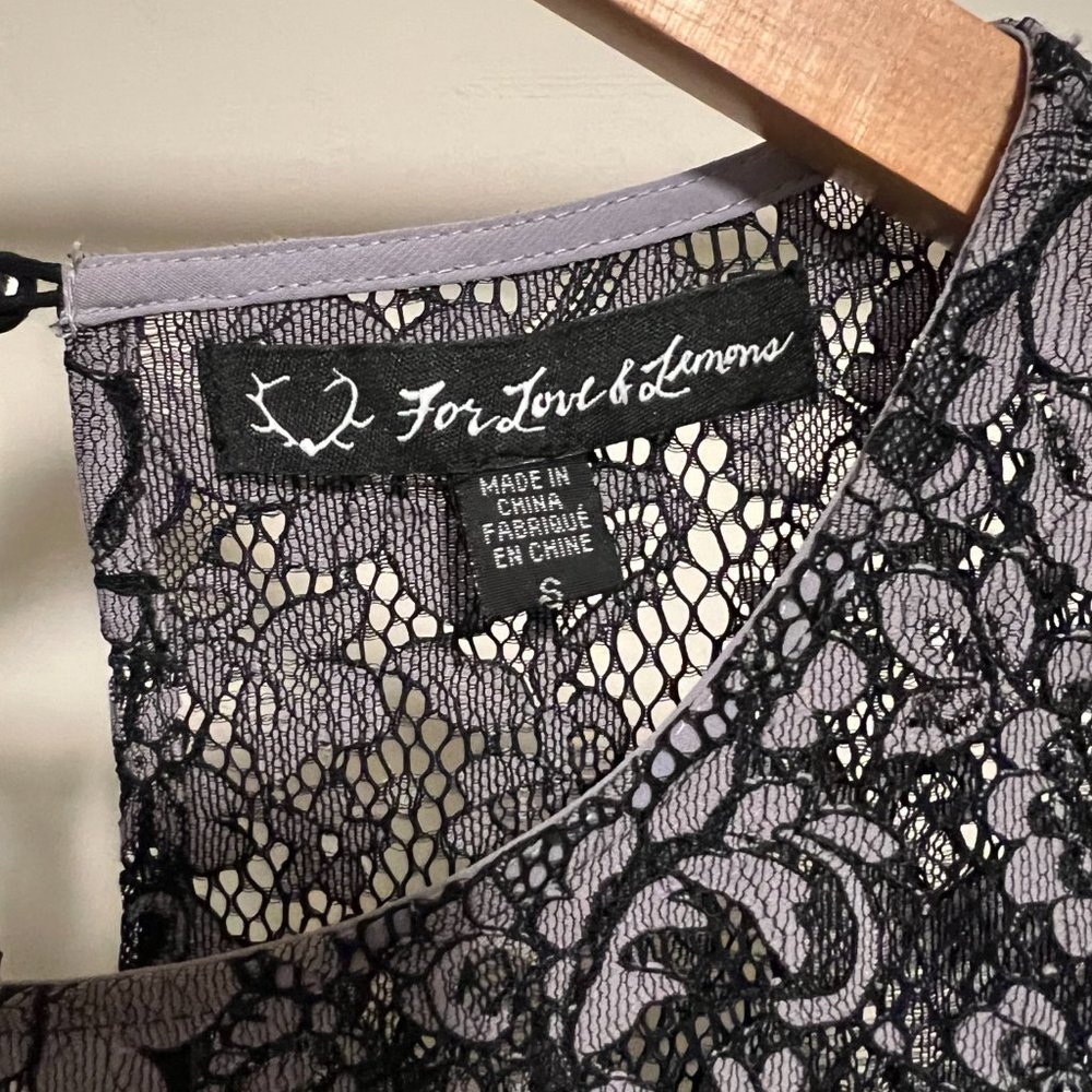 For Love and Lemons Theodora Bell Sleeve Mini Lace Dress Vintage Gray Small - Picture 3 of 11